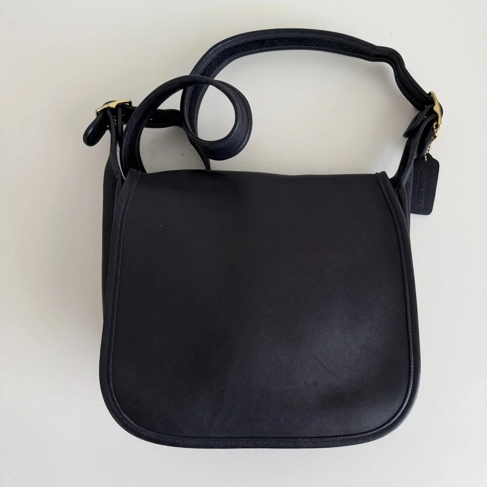 Coach Classic Pouch Saddle Bag Black Leather Flap 75th Anniversary Limited 9170